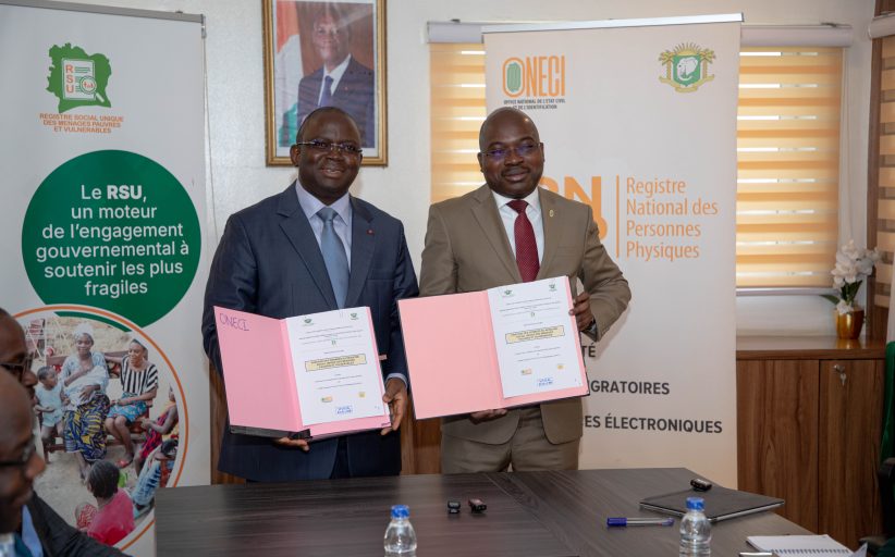 Registre Social Unique des ménages pauvres et vulnérables (RSU) : Signature d’une convention entre le Bureau de Coordination du Programme Filets Sociaux (BCPFS) et l’Office National de l'Etat Civil et de l'Identification (ONECI)